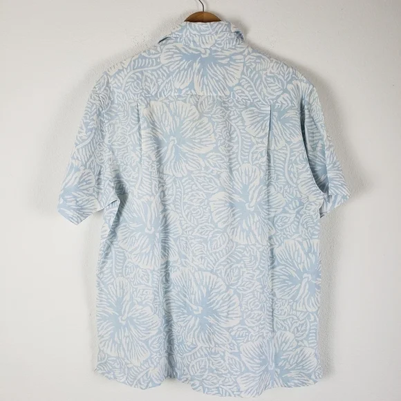 Nautica linen tropical Blue Palm button-down collar top - Picture 3 of 5